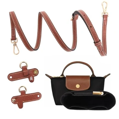 Image of GADITIEK 2Sets Purse Organizer, Strap, Folding Tote Bag Organizer insert, Punch Free Adjustable Buckle Strap Design, Multi Pocket Felt Handbag (Black 1.2cm)