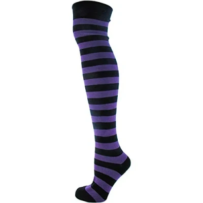Image of Macahel Black &amp; Purple Striped Over the Knee Socks
