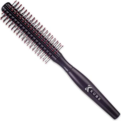Image of Kobe Professional Black Quiff Roller round hair brush with Red Rubber Grip Handle Slick Back Brush, Curly Ideal for men and Barbers