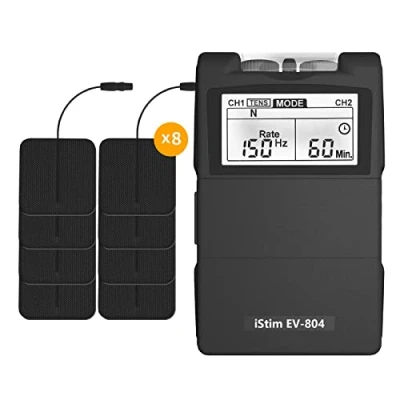 Image of iStim EV 804 TENS/EMS 2 Channel Combo Machine Unit Muscle Stimulator + Back Pain Relief and Management 7 modes (Including 8 Pieces Electrodes Pads)
