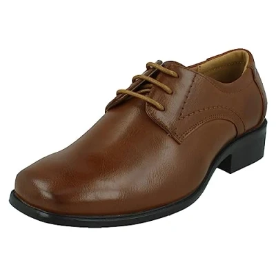 Image of Boys Low Heel Lace Up Smart Shoes N1157 Tan Synthetic UK Size 2 EU 34 US 3