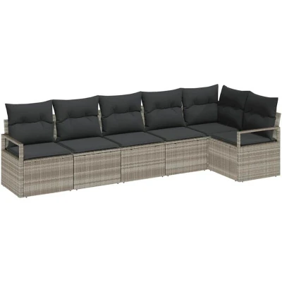 Image of vidaXL 6 Piece Garden Sofa Set with Cushions Light Grey Poly Rattan