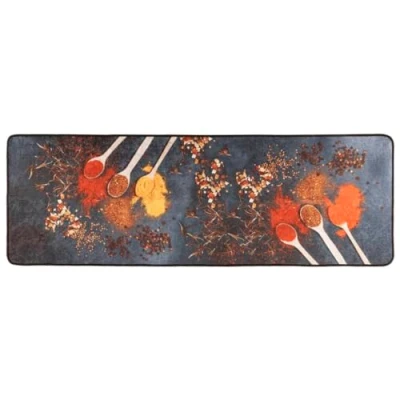 Image of vidaXL Soft Velvet Kitchen Rug Machine Washable, Multi Coloured Decorative Floor Mat with Anti Slip PVC Backing (Size: 60 x 180 cm)