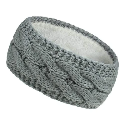 Image of Women Ear Warmer Headband Fleece Lined Winter Warm Knitted Thick Hairband Thermal Headbands Elastic Hair Wrap (Grey)