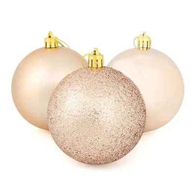 Image of Mr Crimbo Set Of 9 Medium Round Christmas Tree Baubles Shiny Mirrored Matt Glittery, Champagne 8cm