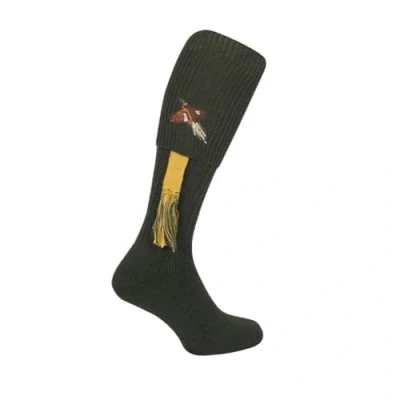 Image of Bisley Pheasant Embroidered Breek Socks with garters Size 8 to 11 Green