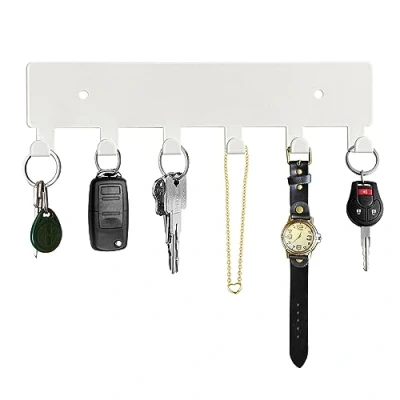 Image of GTK Key Holder for Wall, Hooks with 6 Hooks, Wall Mounted Hallway, Self Adhesive Rack(White)