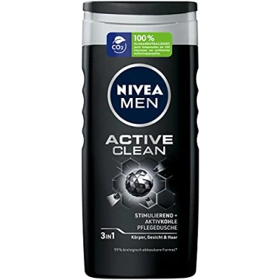 Image of Nivea Men Active Clean Shower Gel (250 ml), Effective with Natural Activated Charcoal, Refreshing for the Body, Face and Hair