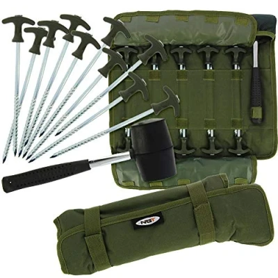 Image of DNA Leisure NGT Carp Coarse Fishing Bivvy 10x 8 Tent Umbrella Camping Guy Rope Pegs Mallet Set Roll