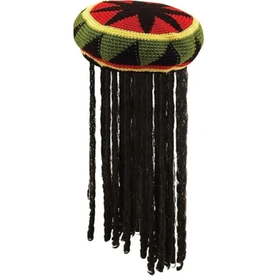 Image of Jamaican Hat with Dreadlocks Wig Bob Marley Inspired Fancy Dress Accessory for Adults