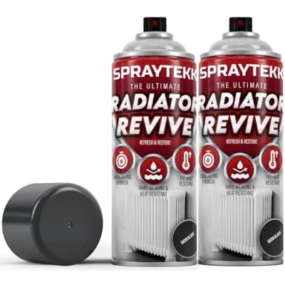 Image of SPRAYTEKK Radiator Spray Paint Heat Resistant up to 170C All in One Primer, Undercoat &amp; Topcoat Fast Drying, Anti Rust For Radiators, Pipes, Boilers Hot Water Tanks (Satin Black, 2)