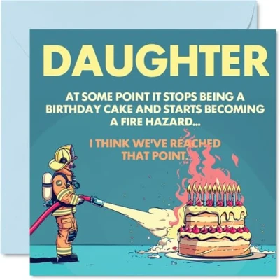 Image of Rude Daughter Birthday Card Fire Hazard Funny Happy for from Dad Mum, 145mm Joke Humour Bday Greeting Cards
