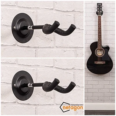 Image of Netagon Short Arm Guitar Hanger Hook Holder Wall Mount Display Fits All Guitars, Bass, Banjo, Etc. (2 x Hanger)