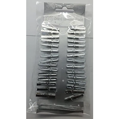 Image of (Tallon 8695) 30 &#039;Christmas&#039; Card Pegs With 3 Metres of Metallic String Gold or Silver Colour at Random