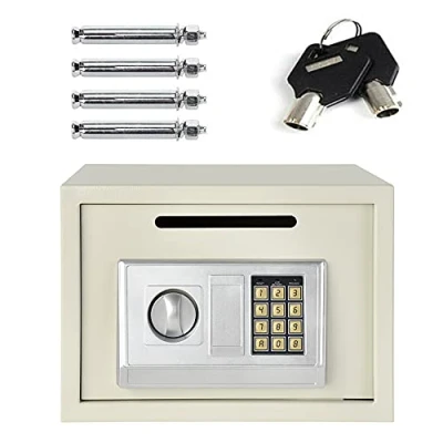 Image of Safe Box, 16L Electronic Digital Security with Keypad And Key, Drop Box WallSafes for Home &amp; Office Protect Cash, Money, Jewelry, Wall Floor Fixings, 35x25x25cm, White