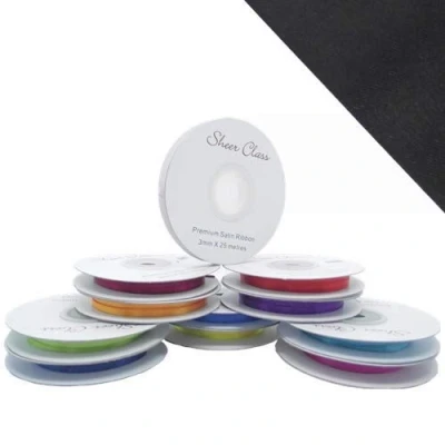Image of 25M Single roll of Double Faced Satin Ribbon 3mm, 6mm, 10mm, 16mm Widths (Black, 3mm)