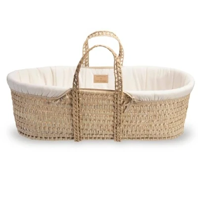 Image of Clair de Lune Organic Palm Moses Basket, Gold Award Winner, Comes With Dressing, Natural Bamboo Mattress And Soft Sheet 75 x 28 cm (Natural Cream)