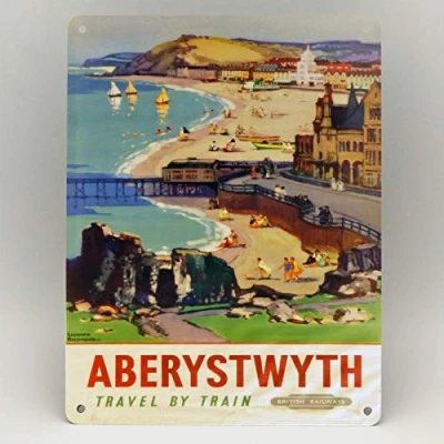 Image of Inga WALES ABERYSTWYTH RAILWAY POSTER METAL SIGN VINTAGE BRITISH RAIL TRAIN TRAVEL TIN 8x12 inches