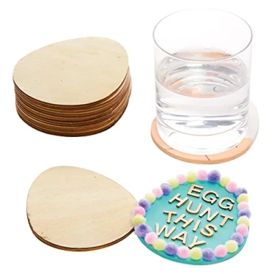 Image of Baker Ross FX504 Easter Egg Wooden Coasters Pack of 10, Craft Blanks to Decorate
