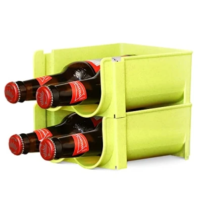 Image of ASAB Stackable Water Bottle Organiser Beer Holder For Cupboard Freezer Pantry Soda Can Ideal Kitchen Countertop Shelf Bar Beverage Storage Rack (Green, Pack of 2)
