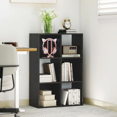 Image of HOMCOM 6 Cube Bookshelf, Modern Freestanding 3 Tier Bookcase, Display Shelving Unit for Living Room, Bedroom, Home Office, Study, Black