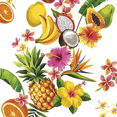 Image of DAISY 3 Ply Tropical Flowers Tissue Paper Napkins Serviettes for Decoupage Lunch 33cm x Pack of 20 (Tropical Mix on White)