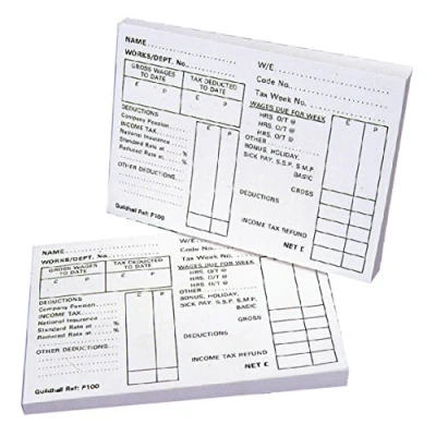 Image of Exacompta Ref P100Z Guildhall PAYE Wage Slips Pad (100 Sheets Per Pad) 127 x 89mm in Size, Pre Printed Pages, Easily Removed Sheets, FSC Certified
