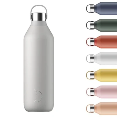 Image of Chilly&#039;s Series 2 Water Bottle Stainless Steel Thermal Bottles with Double Wall Vacuum, Soft Collar &amp; Carry Loop Granite Grey, 1000ml