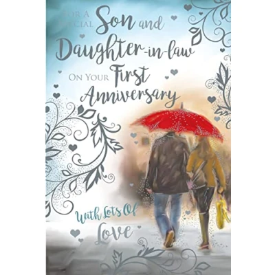 Image of Son &amp; Daughter In Law On Your First 1st Happy Anniversary Card Lovely Verse