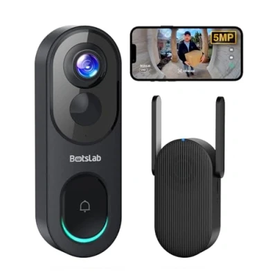 Image of BOTSLAB 5MP Video Doorbell Camera Wireless, No Monthly Fee, 1:1 Head to Toe with 180 Angle, 210 Day Battery Life, 32GB Local Storage, 2.4/5G WiFi, Motion Detection, Easy Installation, 2 Way Audio