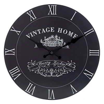 Image of Premier Housewares 2200430 Frameless Wall Clock Vintage Kitchen Clocks Home Modern for Bedrooms Living Room Black, 29 cm