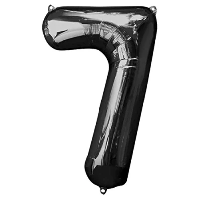 Image of Black Number 7 Shaped Large Foil Balloon (86cm) 1 Piece Perfect for Birthday Parties and Special Events