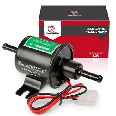Image of CarBole Electric Fuel Pump 4 7 PSI,HEP 02A,Universal Petrol Fit for Diesel and Gasoline,Pure Copper Wire,8mm Inlet Outlet Size Compatible with 12V Devices(Black)
