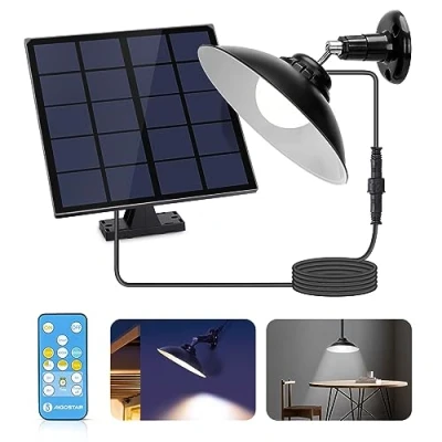 Image of Aigostar Solar Shed Light with Remote Control, 50W Wall Light, Dimmable Pendant IP65 Waterproof Security Motion Sensor Lights for Outdoor Indoor Home Yard Barn Gazebo Patio