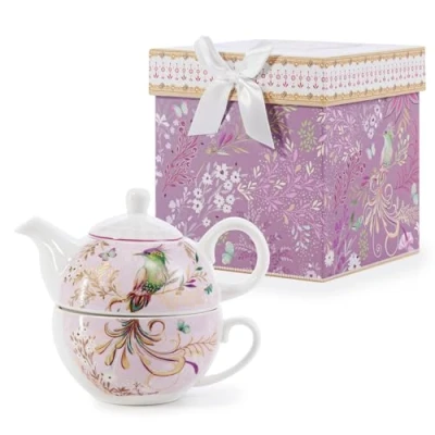 Image of EHC Phoenix Design Porcelain Tea for One Pot with Handle, Microwave Safe, Oven Dishwasher Gift Boxed, 490/Cup 320ml
