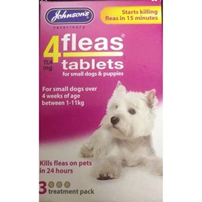 Image of JOHNSONS 4FLEAS TABLETS FOR SMALL DOGS AND PUPPIES OVER +4WEEKS &amp; UPTO 11KG 3 TAB PACK FLEA (2 PACKS)