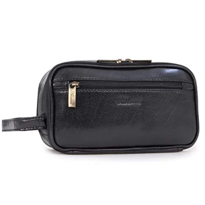 Image of Ashwood Men&#039;s Leather Travel Toiletry Bag Medium Wash Shower with Handle Chelsea 2080 Black