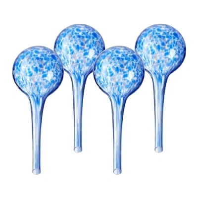 Image of Relaxdays Watering Globes, Set of 4, Glass, Small Size, HxD: 15 x 9 cm, Balls for Automatic Irrigation on Holiday, Blue, 6 cm