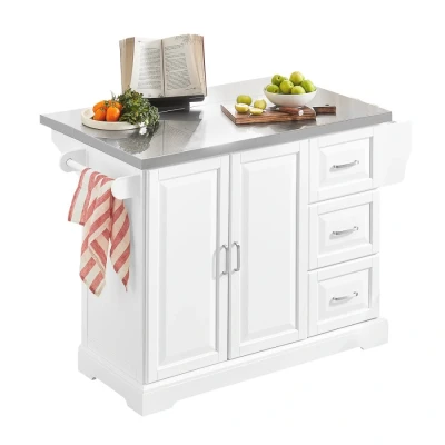 Image of SoBuy FKW41 ST, Extendable Kitchen Island Cabinet Sideboard Storage Trolley with Stainless Steel Worktop