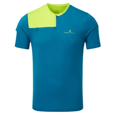 Image of RONHILL, Men&#039;s Tech Ultra 1/2 Zip Tee, PrussianBlue/AcidLime S