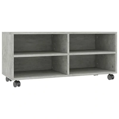 Image of vidaXL Concrete Grey TV Stand with Castors Engineered Wood Media Console 4 Open Compartments for Living Room/Bedroom