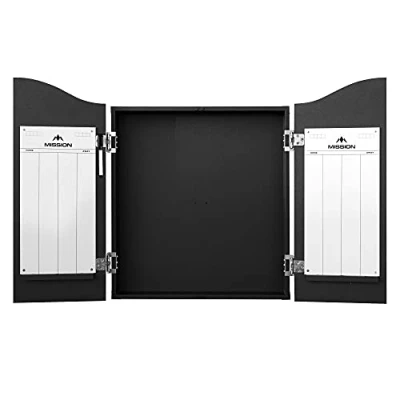 Image of Mission Darts Dartboard Cabinet Deluxe Heavy Duty With Markerboards Black (CAB010)