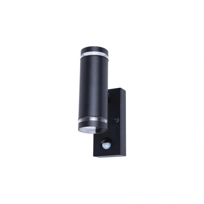 Image of Outdoor Stainless Steel GU10 PIR Up/Down Wall Light Black Integral LED