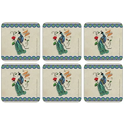 Image of Castle Melamine Peacock Coasters Set of 6