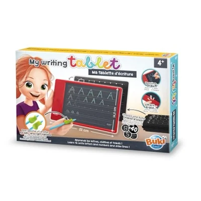 Image of Buki France My Writing Tablet. Lightweight LCD Screen Drawing Board Graphics Tablet with Lock Erase Button. Learn to Write &amp; Draw 40 Exercise Cards Stylus. Educational Gift for Boys Girls 4+