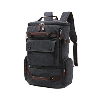 Image of Canvas Backpack, Casual Backpack Unisex Vintage Rucksack Hiking Travel Bag Laptop School Student Satchel Trekking Camping Black