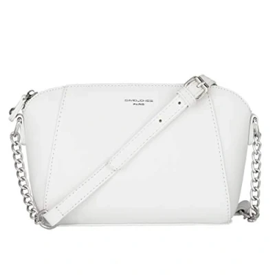 Image of David Jones Women&#039;s Small Crossbody Bag Chain Shoulder Strap Rigid Faux Leather Messenger Elegant Saddle Fashion Clutch Handbag Evening Party Zipper Purse Work Travel White