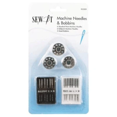 Image of Twelve Sewing Machine Needles with Three Bobbins Birch 053309