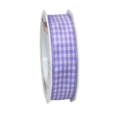 Image of C.E. Pattberg Präsent Vichy Wired Ribbon Light Purple White 25 mm width, 20 m length