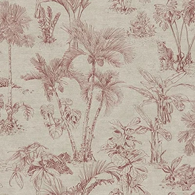 Image of Galerie HV41021 Havana Jungle Palms Wallpaper, Brown/Burgundy, 10.05m x 53cm